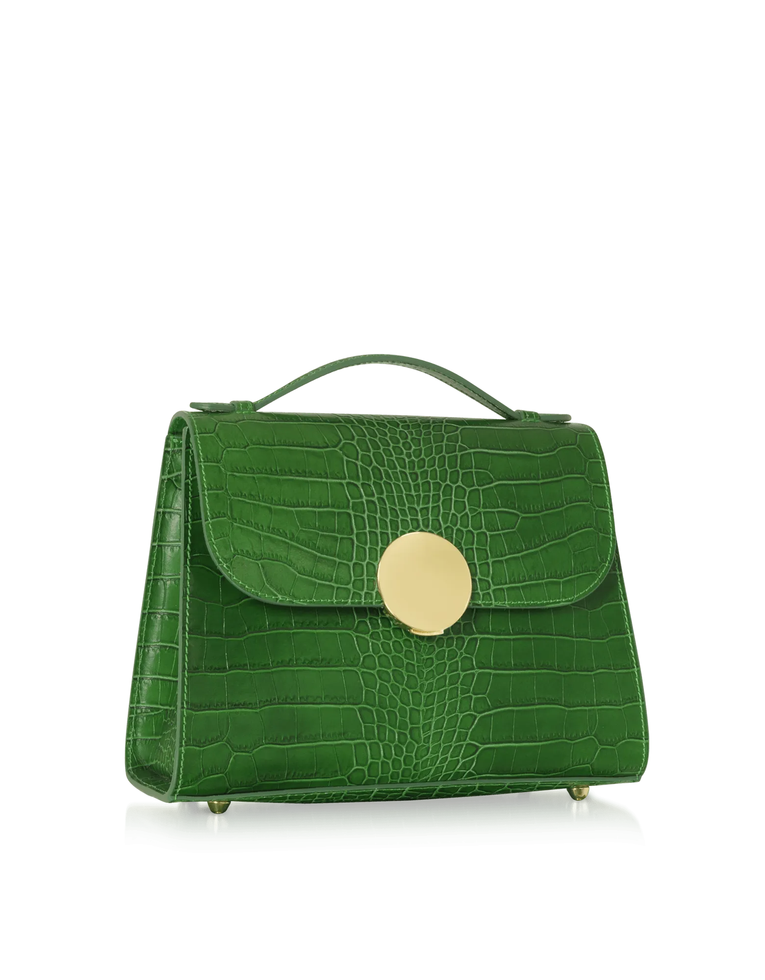 Bombo Croco Embossed Leather Top-Handle Satchel Bag w/Strap