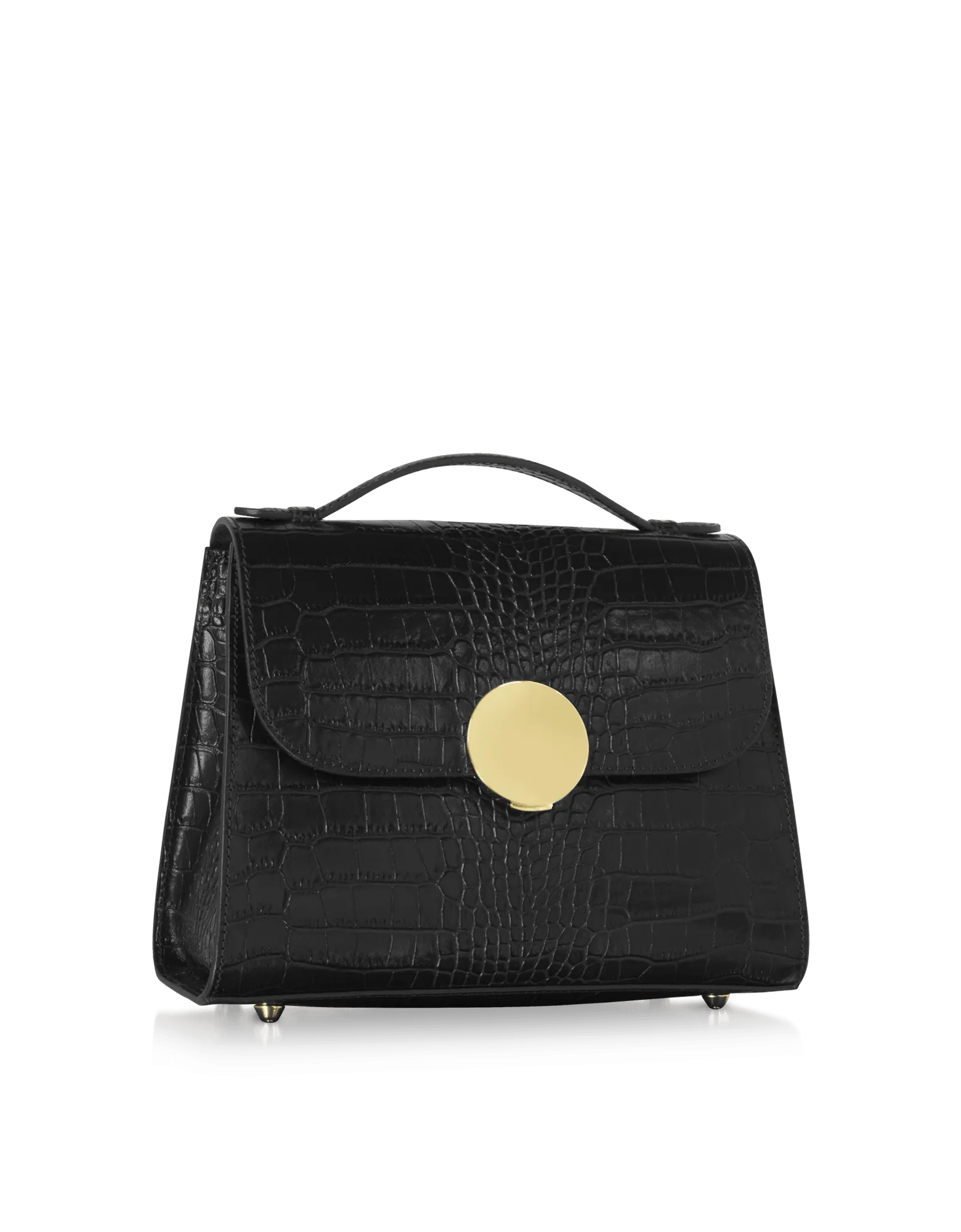 Bombo Croco Embossed Leather Top-Handle Satchel Bag w/Strap