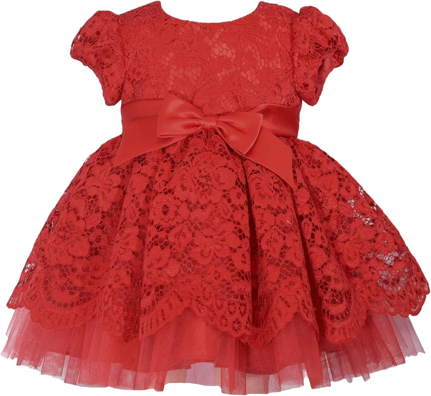 Bonnie Jean Girls 2T-6X Embroidered Lace Satin Bow Waist Dress