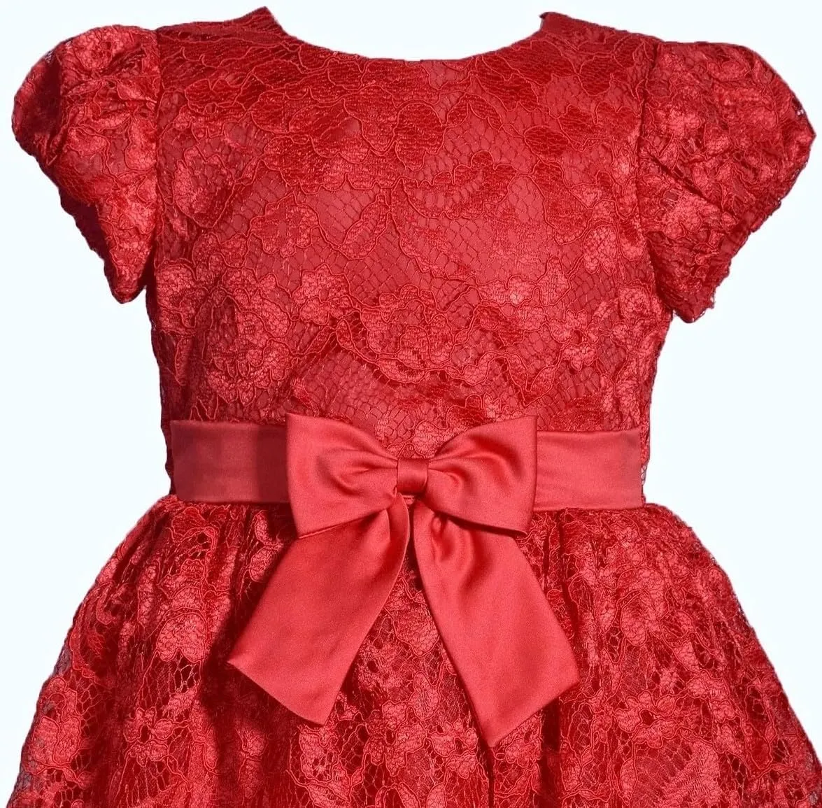 Bonnie Jean Girls 2T-6X Embroidered Lace Satin Bow Waist Dress