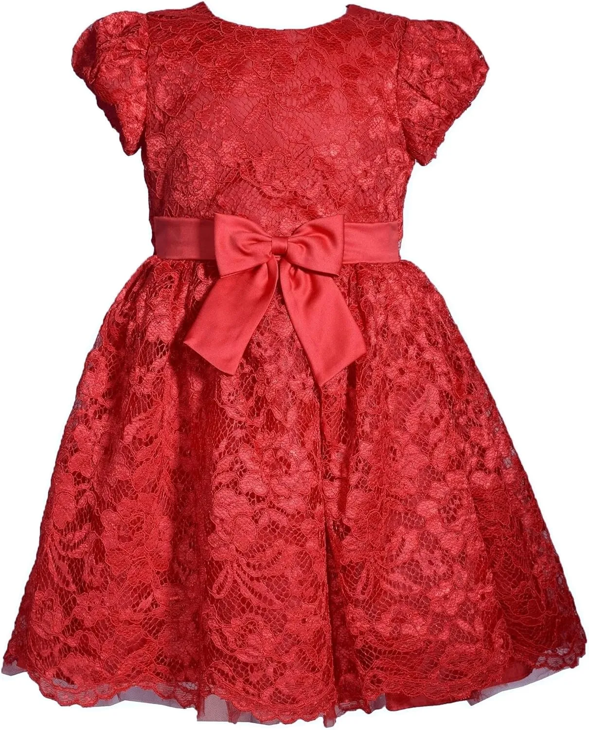 Bonnie Jean Girls 2T-6X Embroidered Lace Satin Bow Waist Dress