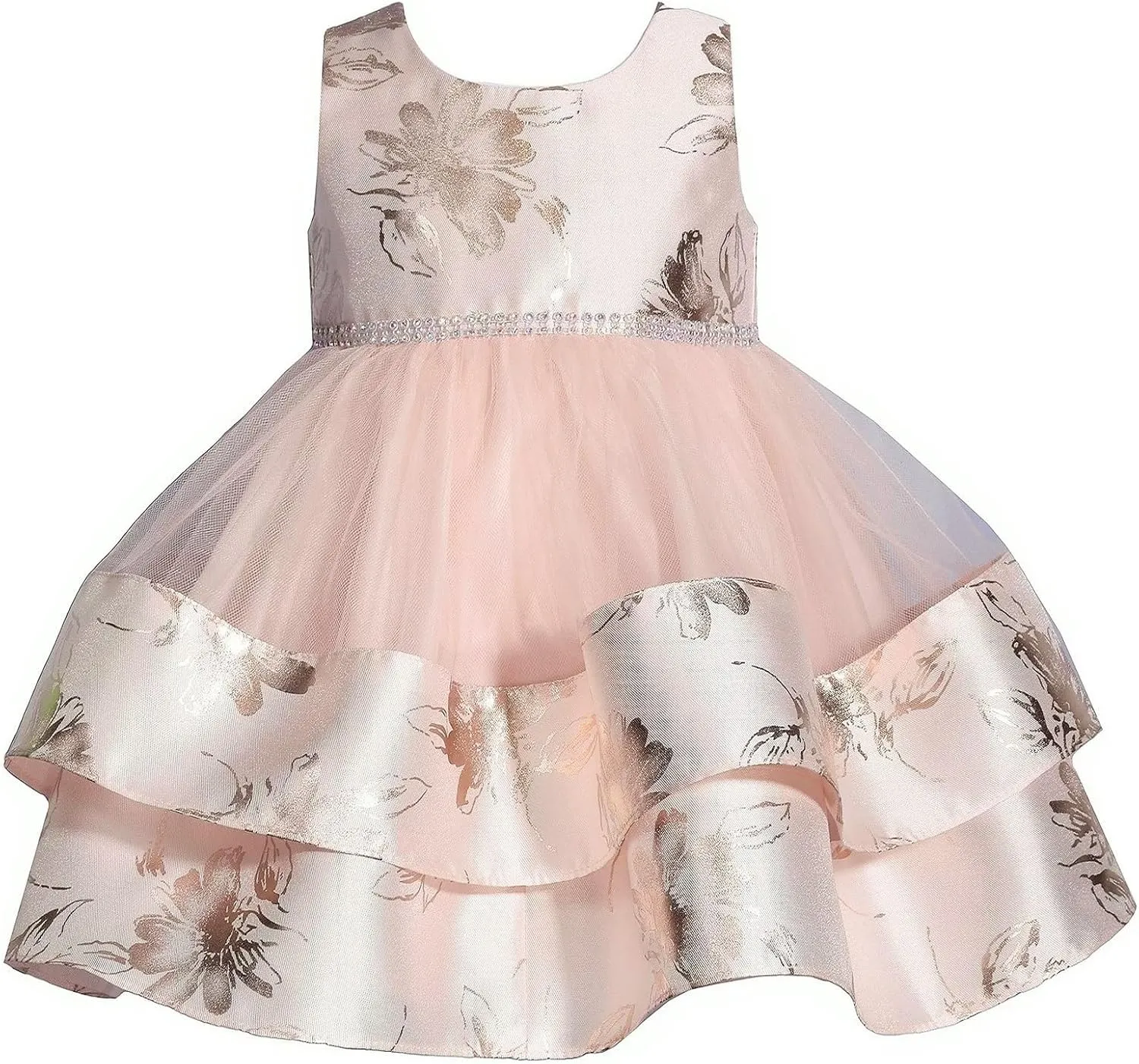 Bonnie Jean Girls 3M-6X Blush Platinum Foiled Floral Mikado Mesh Dress