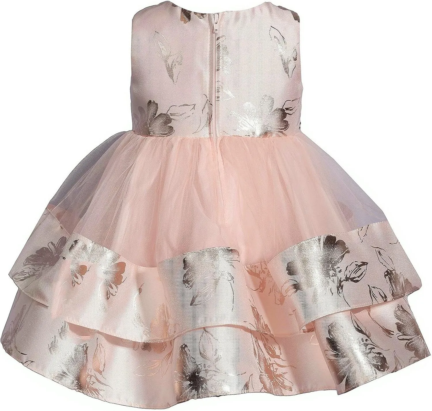 Bonnie Jean Girls 3M-6X Blush Platinum Foiled Floral Mikado Mesh Dress