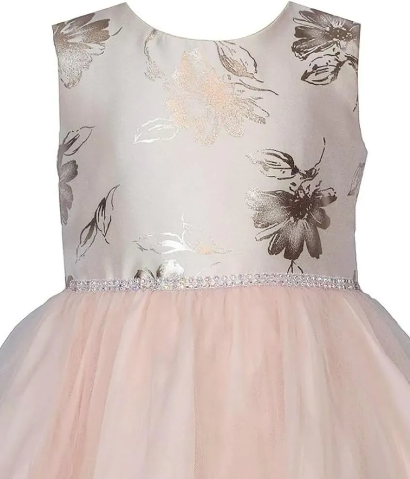 Bonnie Jean Girls 3M-6X Blush Platinum Foiled Floral Mikado Mesh Dress