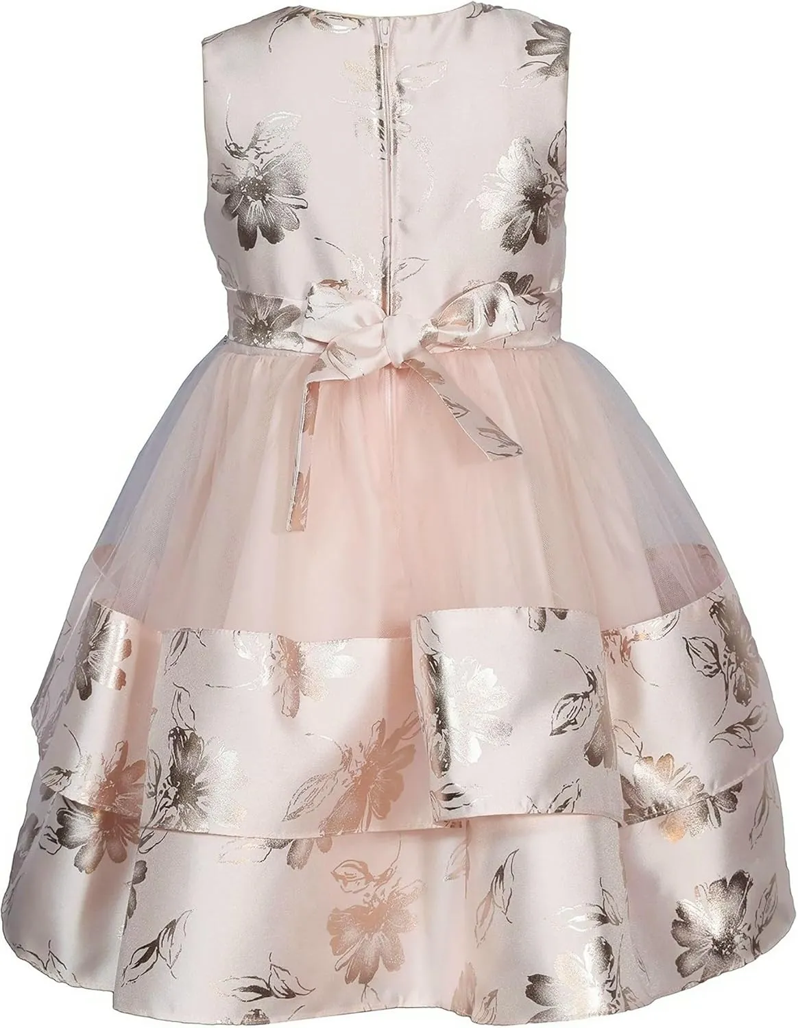 Bonnie Jean Girls 3M-6X Blush Platinum Foiled Floral Mikado Mesh Dress