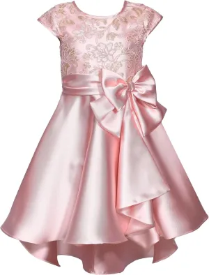 Bonnie Jean Girls 4-16 Sequin Bodice Bow Waist High-Low Mikado Dress