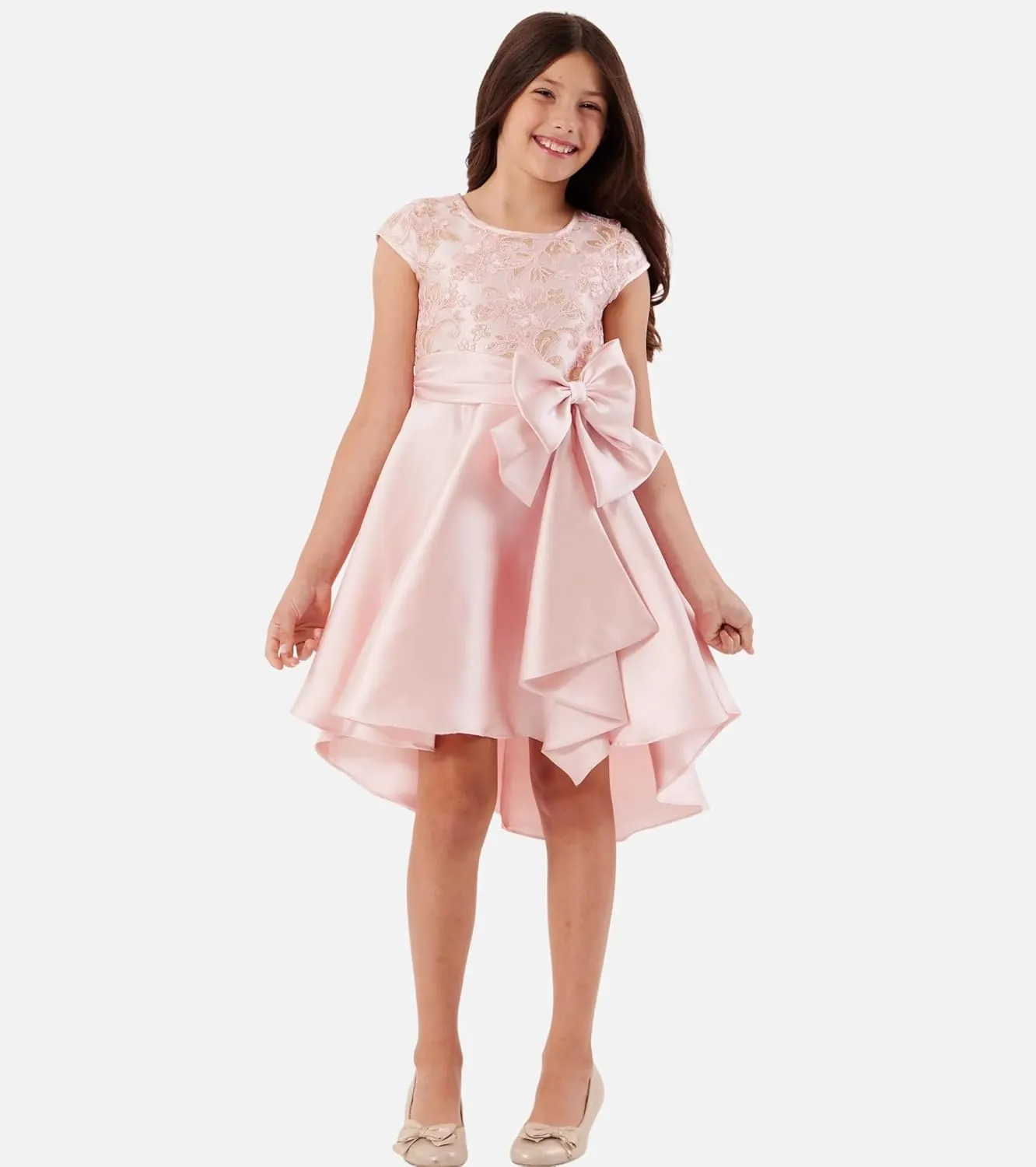 Bonnie Jean Girls 4-16 Sequin Bodice Bow Waist High-Low Mikado Dress