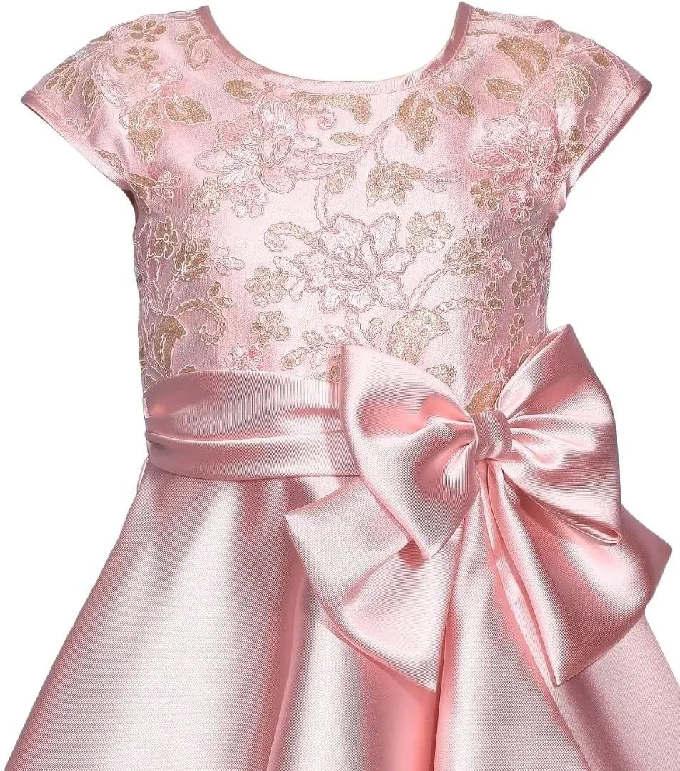Bonnie Jean Girls 4-16 Sequin Bodice Bow Waist High-Low Mikado Dress