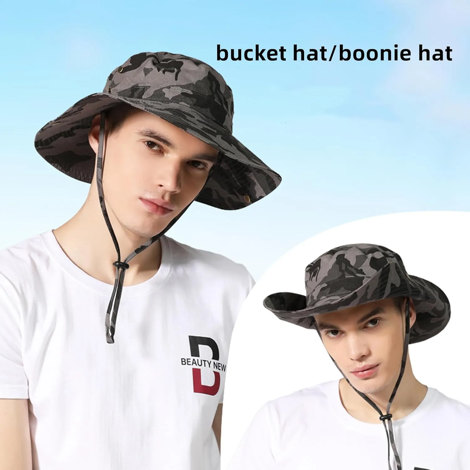 Boonie Hats for Men Women Wide Brim Sun Hats Outdoor Sun UV Protection Fisherman Hat Big Head Fishing Camo Bucket Hats