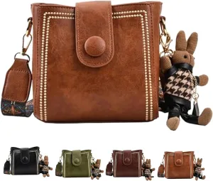 Bootara Bucket Bag, Bootara Women's Vintage Bunny Charm Bucket Bag, Spacious Travel Tote, with Cute Rabbit Pendant