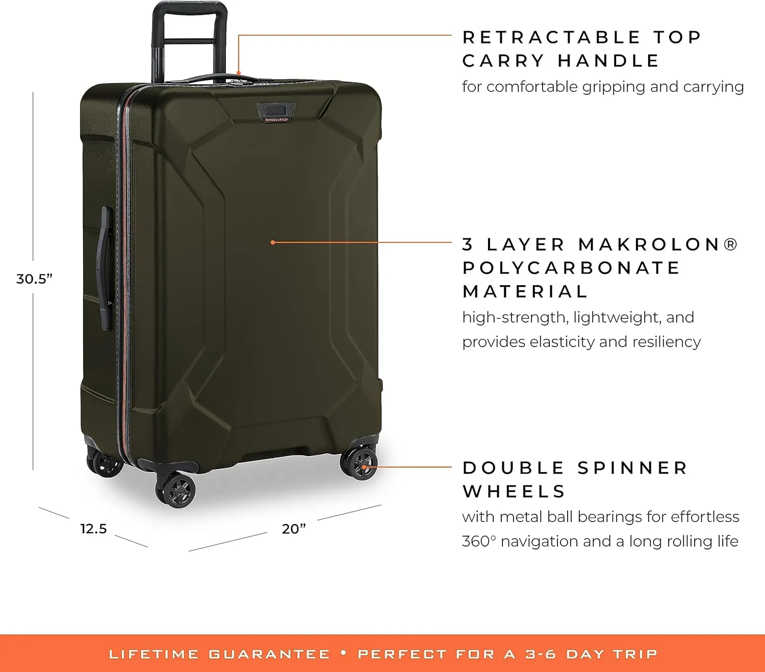 Briggs & Riley 30" Large Spinner - Checked Luggage for Travel, Suitcases with Wheels, Hardside Rolling Bag for Men & Women, Self-Repairing Zipper - Torq Collection, Hunter Green