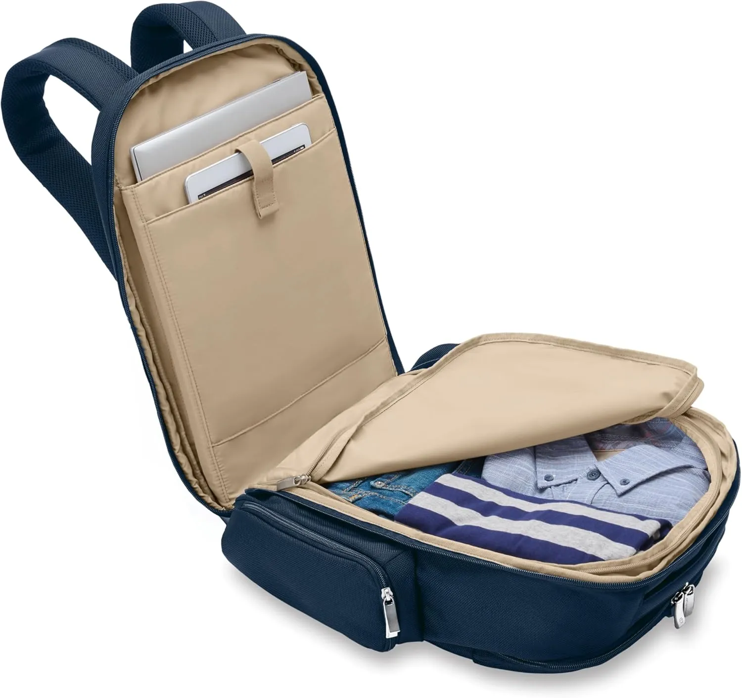 Briggs & Riley Traveler Backpack - Carry On Travel Backpack for Women & Men, Personal Item Travel Bag, Lightweight & Durable, Padded Straps, Fits up to 15" Laptop - Baseline Collection, Navy