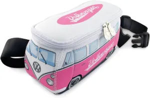 BRISA VW Collection - Volkswagen Neoprene Hip Bag Belly Bag Money Belt Crossbody Bag for Outdoor and Travel in T1 Bus Design (Pink/White)