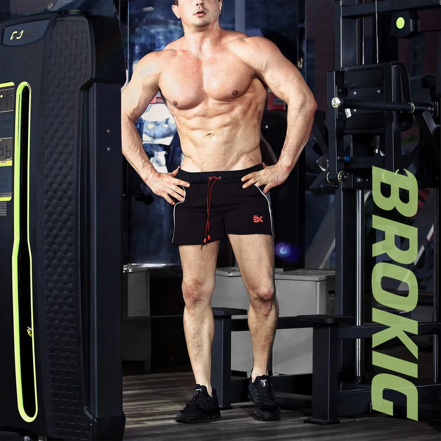 BROKIG Men's 5" Gym Bodybuilding Shorts Running Workout Lightweight Shorts Elastic Waistband with Pockets