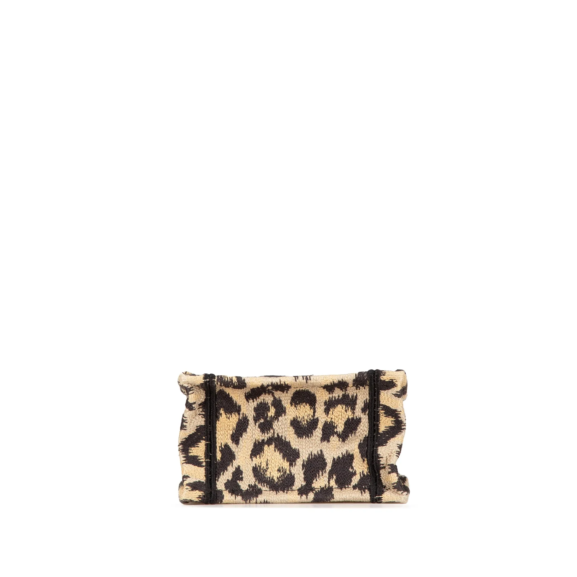 Brown Dior Mizza Mini Embroidered Canvas Leopard Vertical Book Tote Satchel