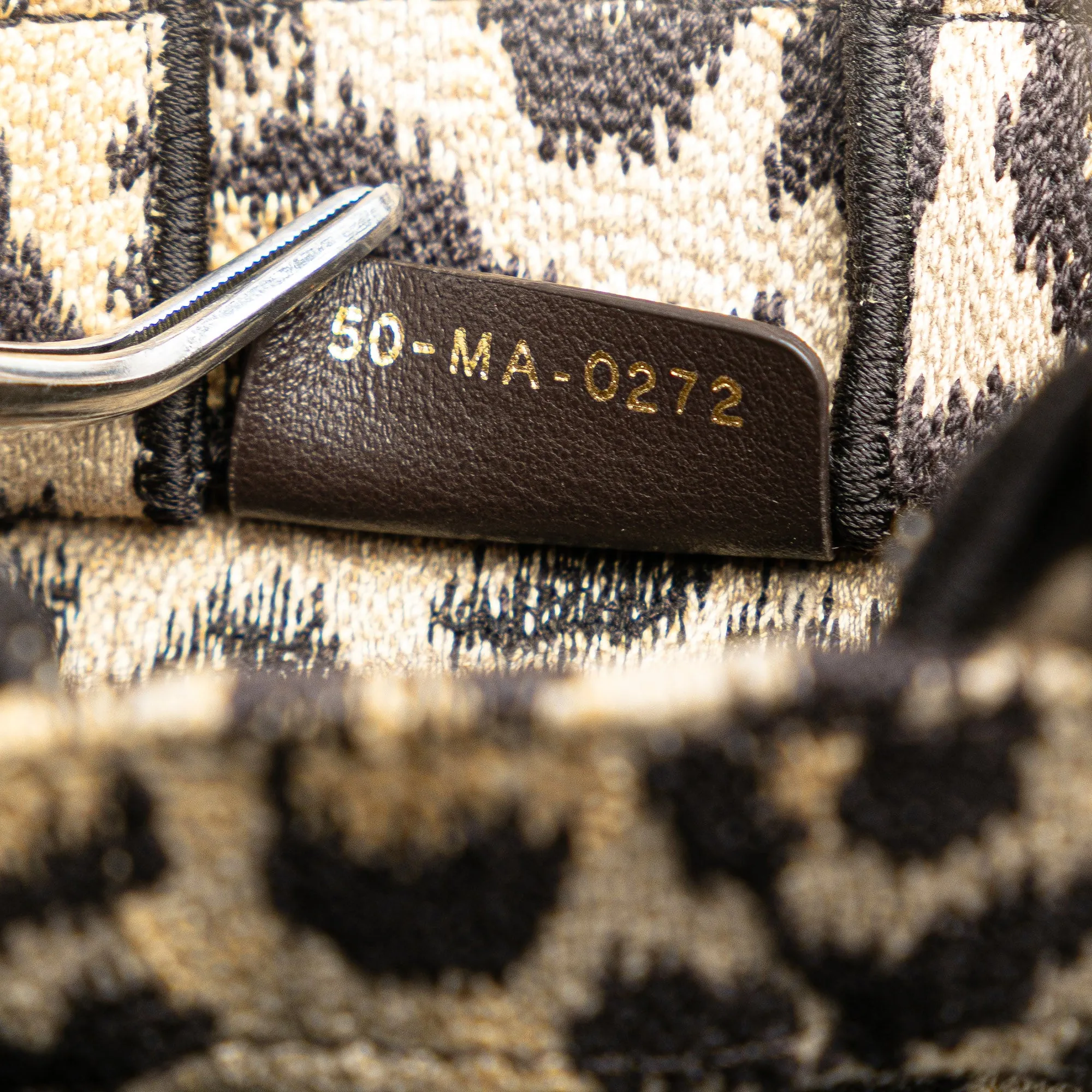 Brown Dior Mizza Mini Embroidered Canvas Leopard Vertical Book Tote Satchel