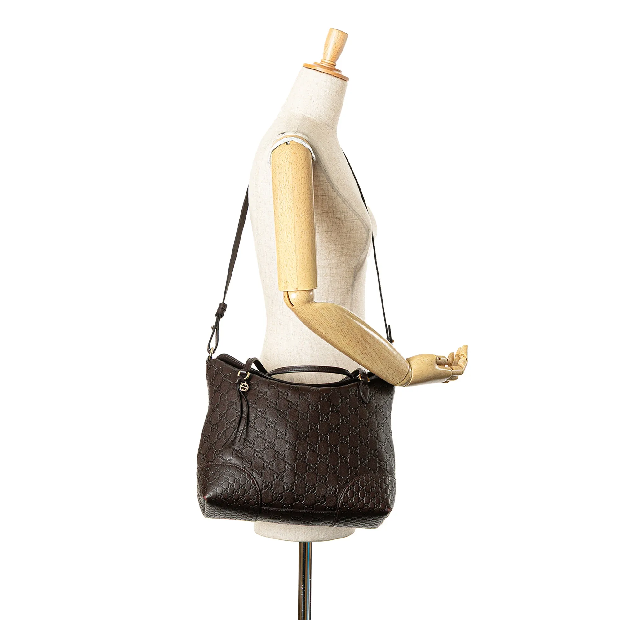 Brown Gucci Medium Guccissima Bree Fold Over Tote Satchel