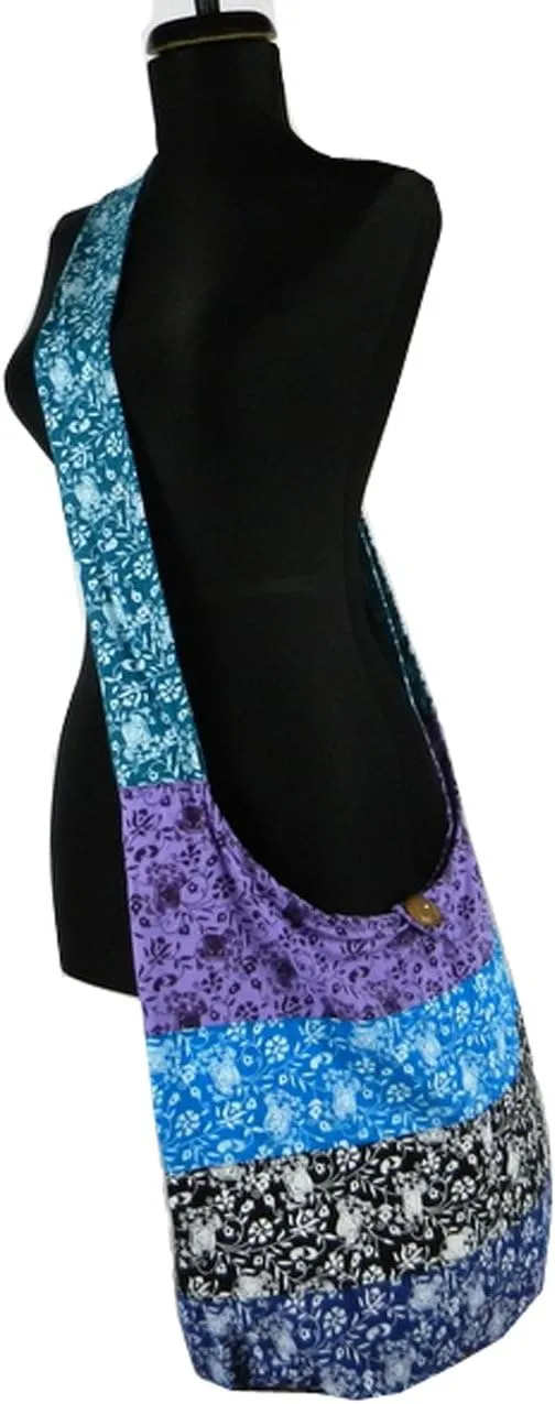 BTP! Elephant Floral Print Sling Crossbody Shoulder Bag Purse Hippie Hobo Thai Cotton Gypsy Bohemian Large