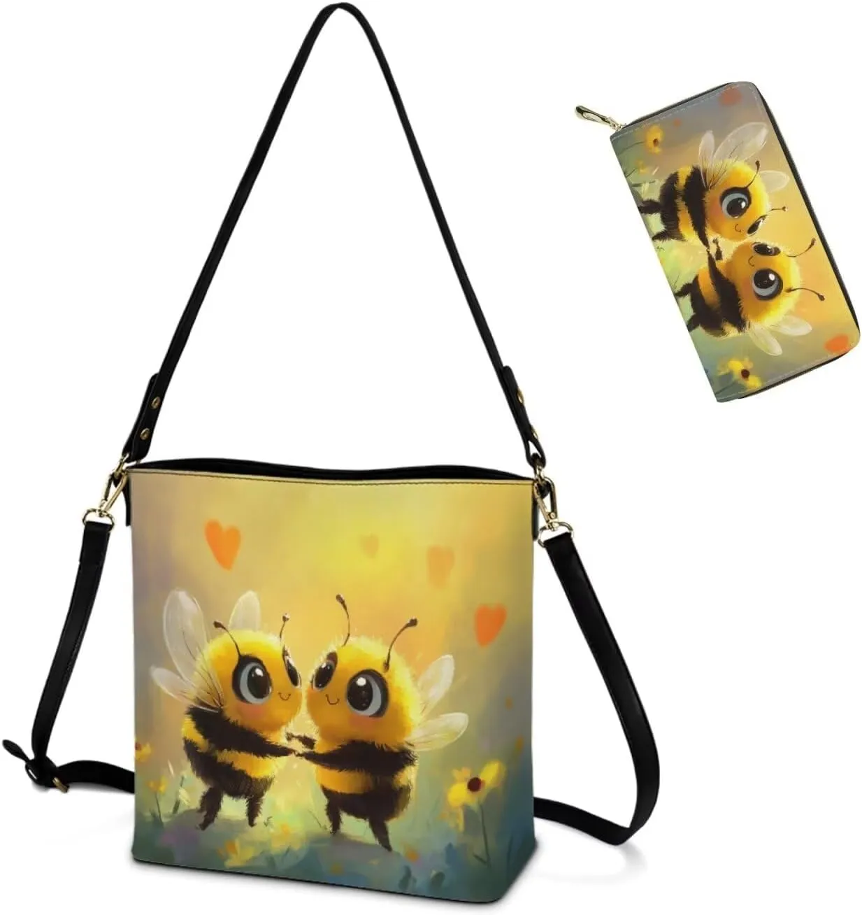 Bucket Bags for Women Long Wallet 2 Pcs Valentine's Day Shoulder Bag Set