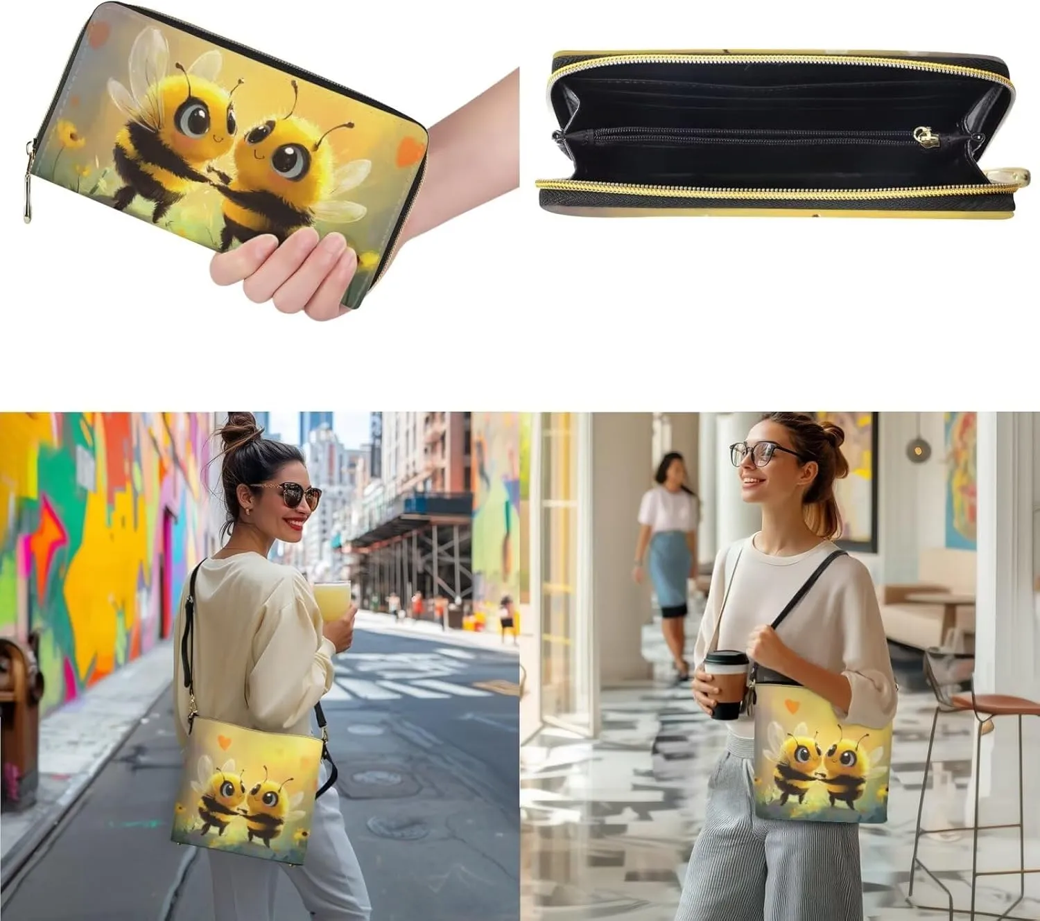Bucket Bags for Women Long Wallet 2 Pcs Valentine's Day Shoulder Bag Set