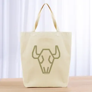 Buffalo Skull Tote Bag - khaki