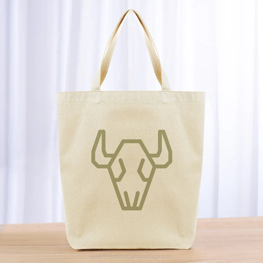 Buffalo Skull Tote Bag - khaki