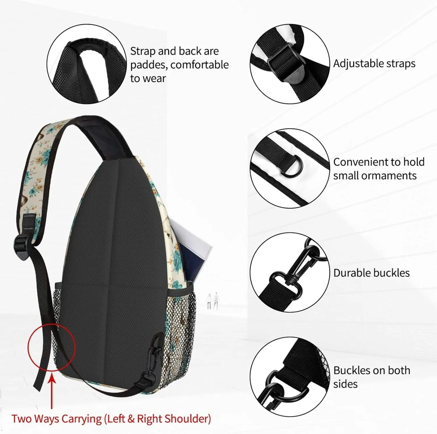 Bull Head Flower Sling Bag For Women Crossbody Shoulder Bag Casual Daypack Backpacks Men Chest Bag Gym Cycling Travel Hiking