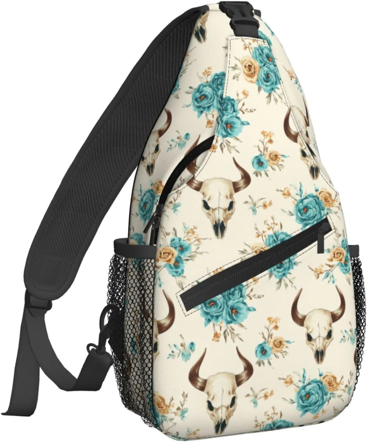 Bull Head Flower Sling Bag For Women Crossbody Shoulder Bag Casual Daypack Backpacks Men Chest Bag Gym Cycling Travel Hiking