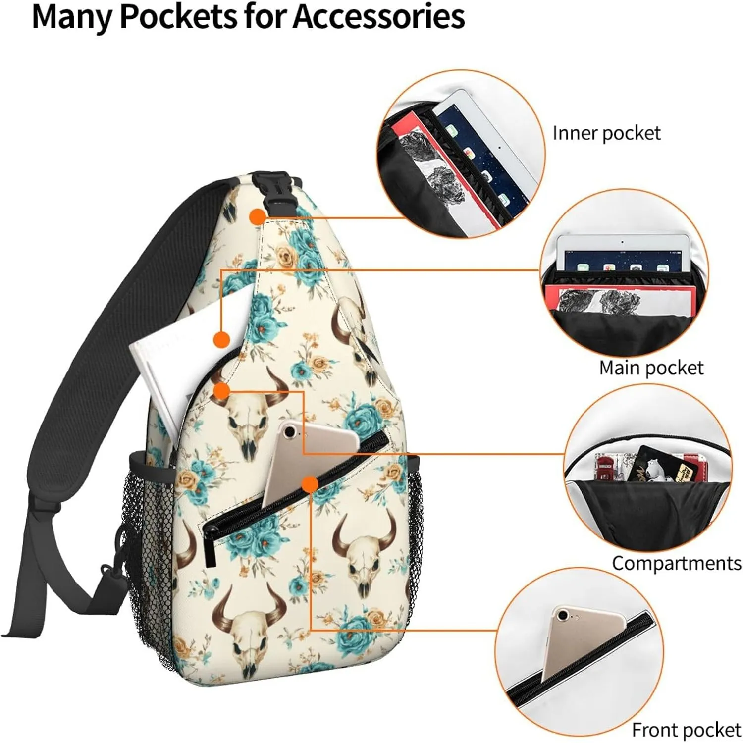 Bull Head Flower Sling Bag For Women Crossbody Shoulder Bag Casual Daypack Backpacks Men Chest Bag Gym Cycling Travel Hiking