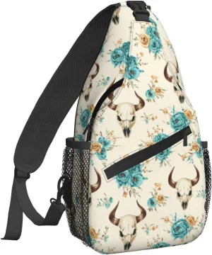 Bull Head Flower Sling Bag For Women Crossbody Shoulder Bag Casual Daypack Backpacks Men Chest Bag Gym Cycling Travel Hiking