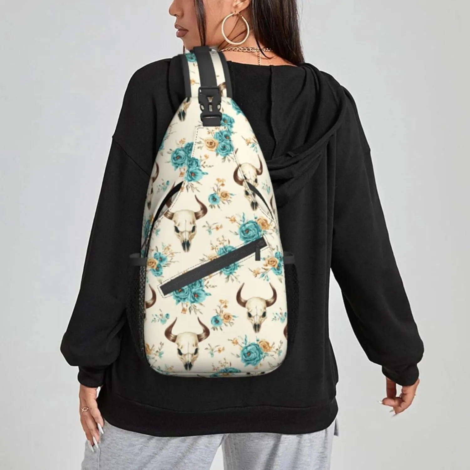 Bull Head Flower Sling Bag For Women Crossbody Shoulder Bag Casual Daypack Backpacks Men Chest Bag Gym Cycling Travel Hiking