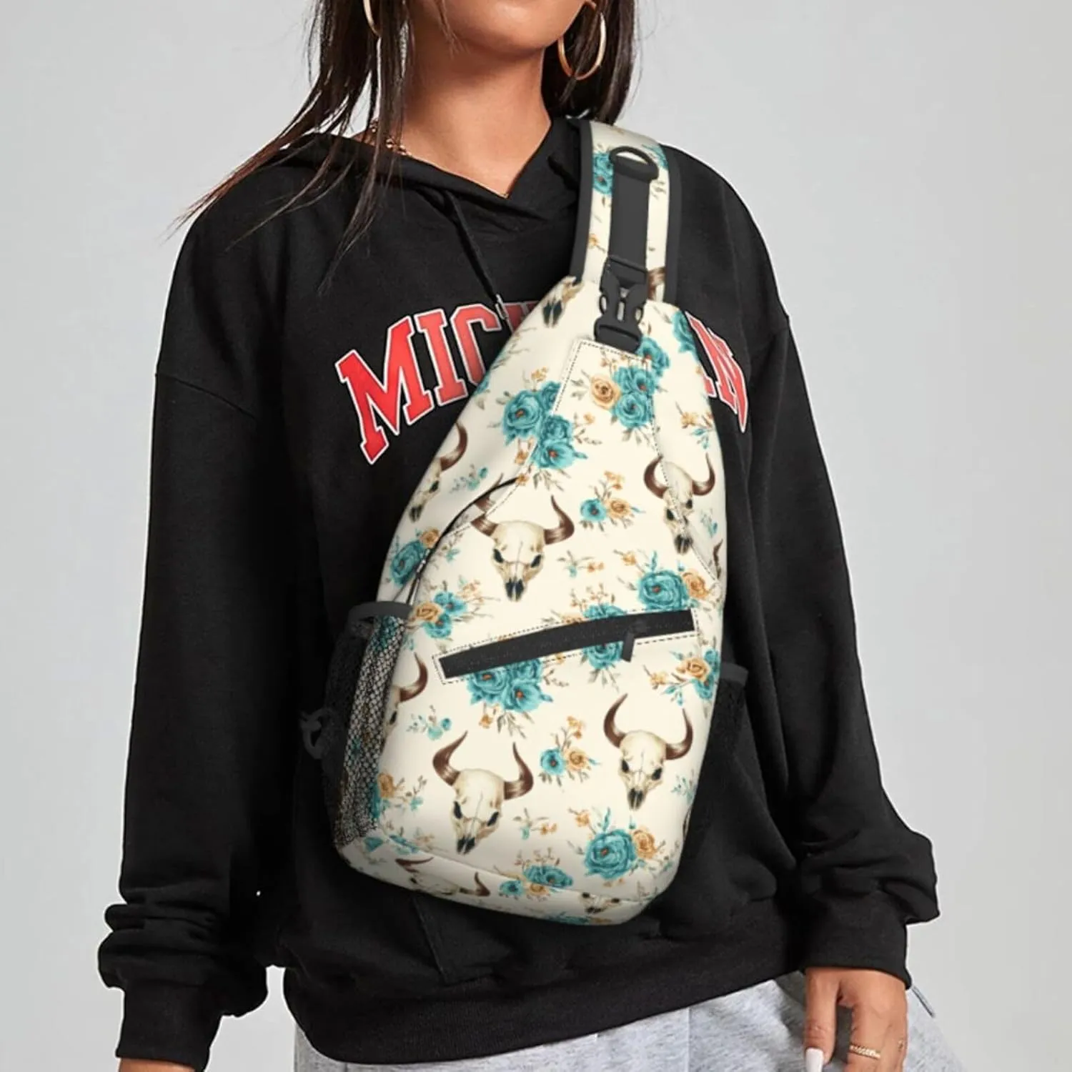 Bull Head Flower Sling Bag For Women Crossbody Shoulder Bag Casual Daypack Backpacks Men Chest Bag Gym Cycling Travel Hiking