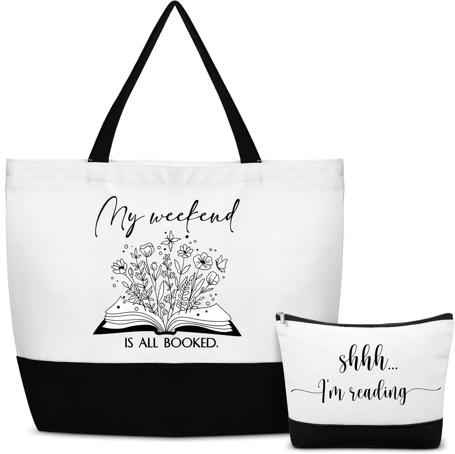 Buryeah 2 Pieces Mothers Day Book Lovers Tote Gifts for Women Book Club Makeup Bag Reusable Tote Bag Cosmetic Gift with Metal Zipper Graduation Gift for Teacher Librarian