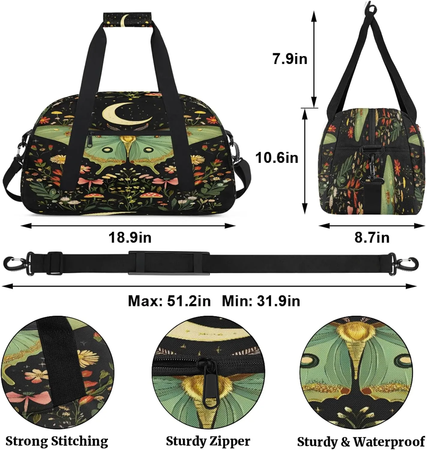 Butterfly Sports Duffle Gym Bags for Men or Women, Floral Lightweight Carry On Overnight Weekender Bag for Travel Workout