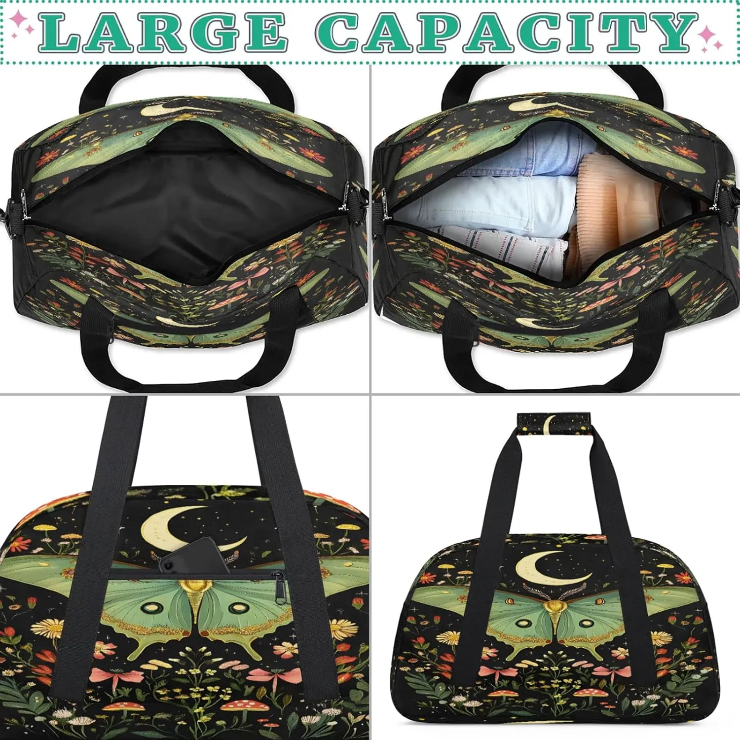 Butterfly Sports Duffle Gym Bags for Men or Women, Floral Lightweight Carry On Overnight Weekender Bag for Travel Workout