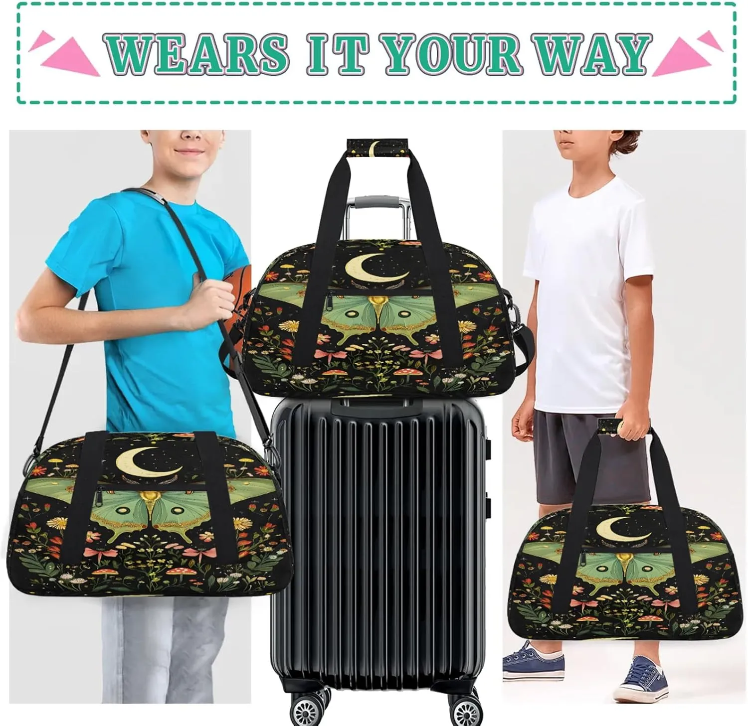Butterfly Sports Duffle Gym Bags for Men or Women, Floral Lightweight Carry On Overnight Weekender Bag for Travel Workout