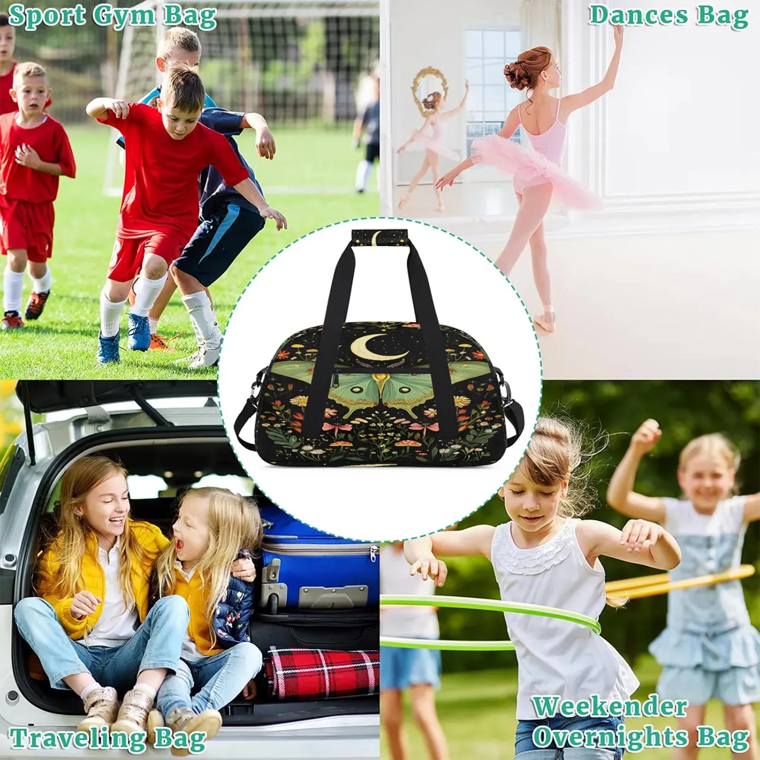 Butterfly Sports Duffle Gym Bags for Men or Women, Floral Lightweight Carry On Overnight Weekender Bag for Travel Workout