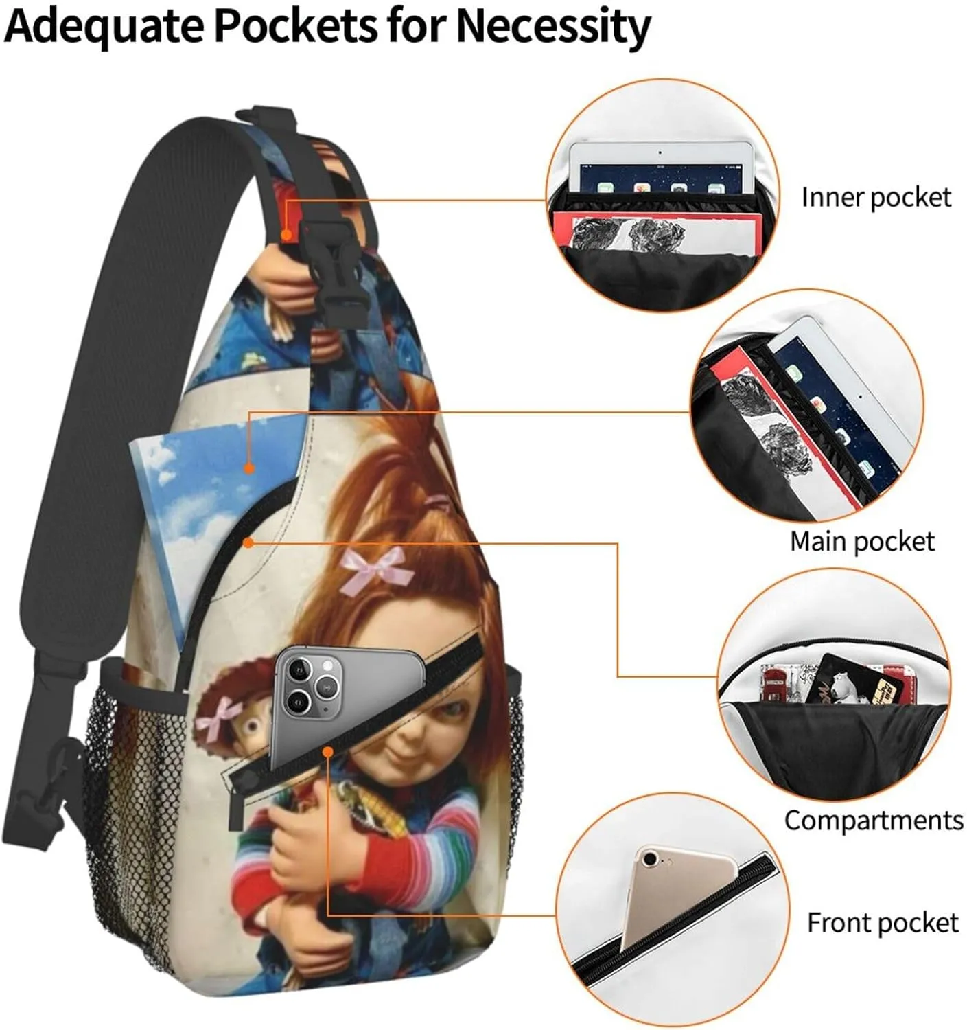C-hucky Messenger Bag Backpack Crossbody Bag Shoulder Bag Travel Hiking Backpack Unisex Black