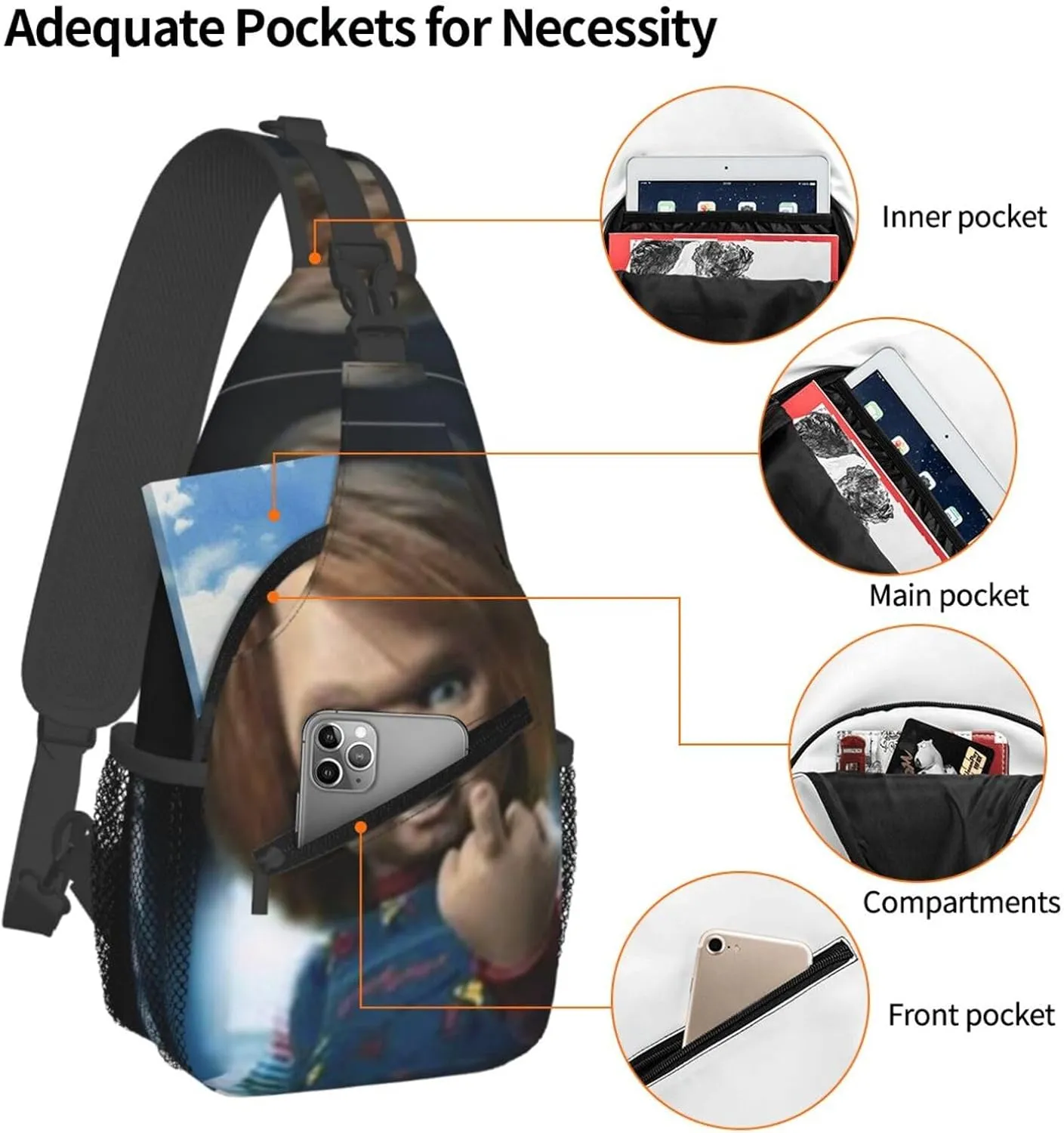 C-hucky Messenger Bag Backpack Crossbody Bag Shoulder Bag Travel Hiking Backpack Unisex Black