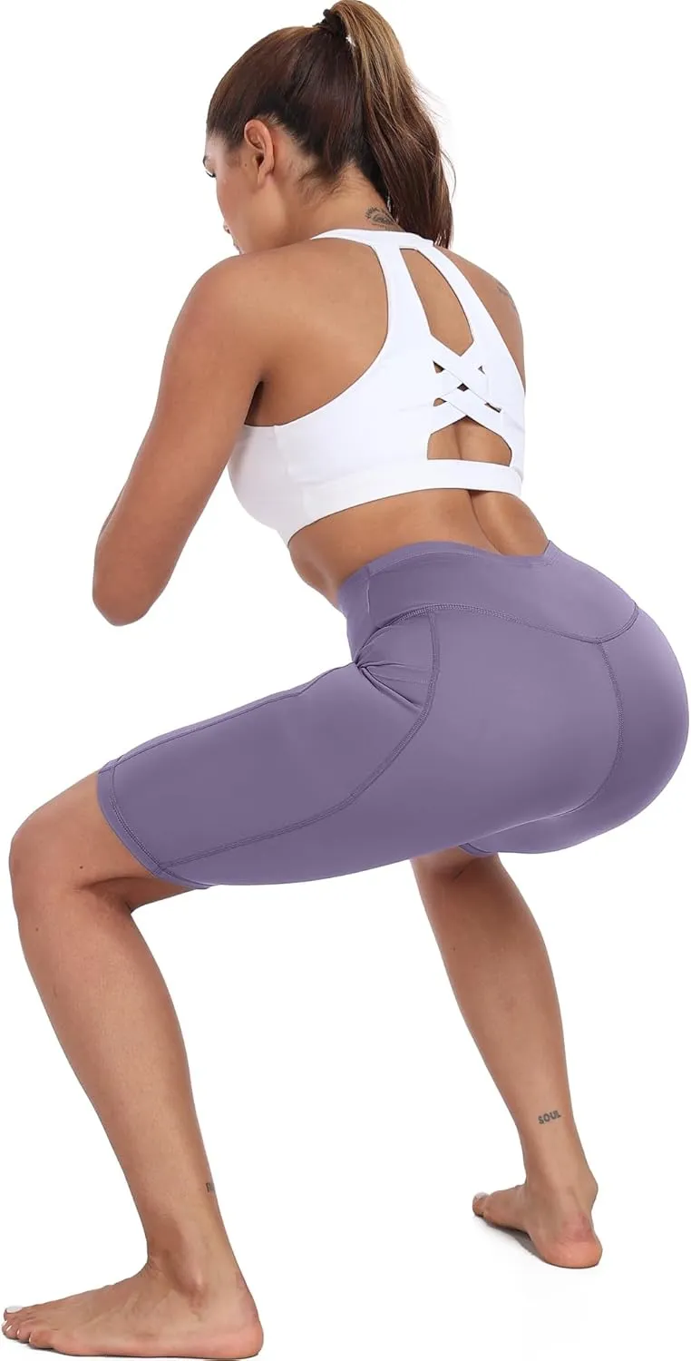 CADMUS 3 Pack Women 9" Biker Compression Short Leggings for Yoga with Big Pockets