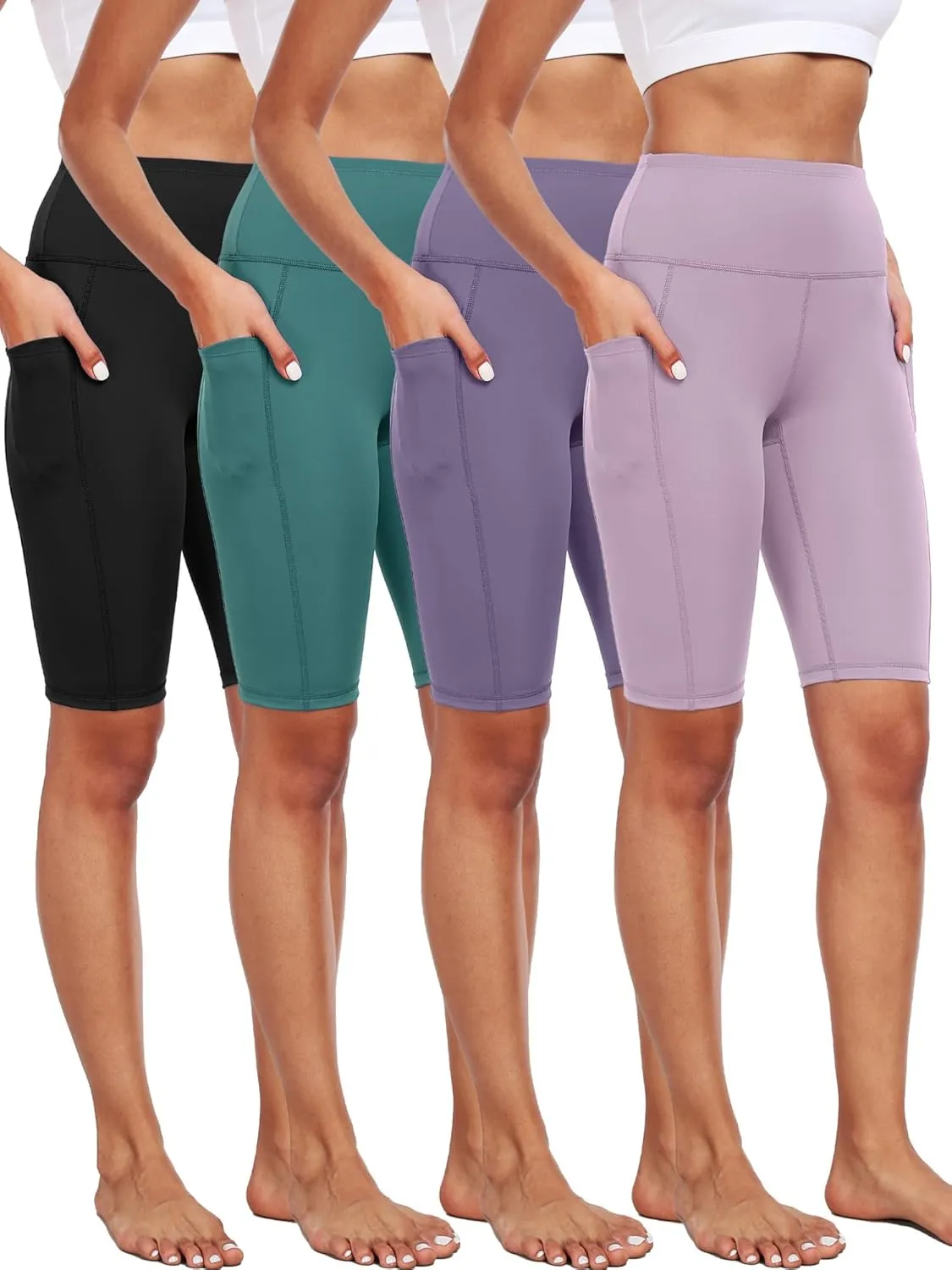 CADMUS 3 Pack Women 9" Biker Compression Short Leggings for Yoga with Big Pockets