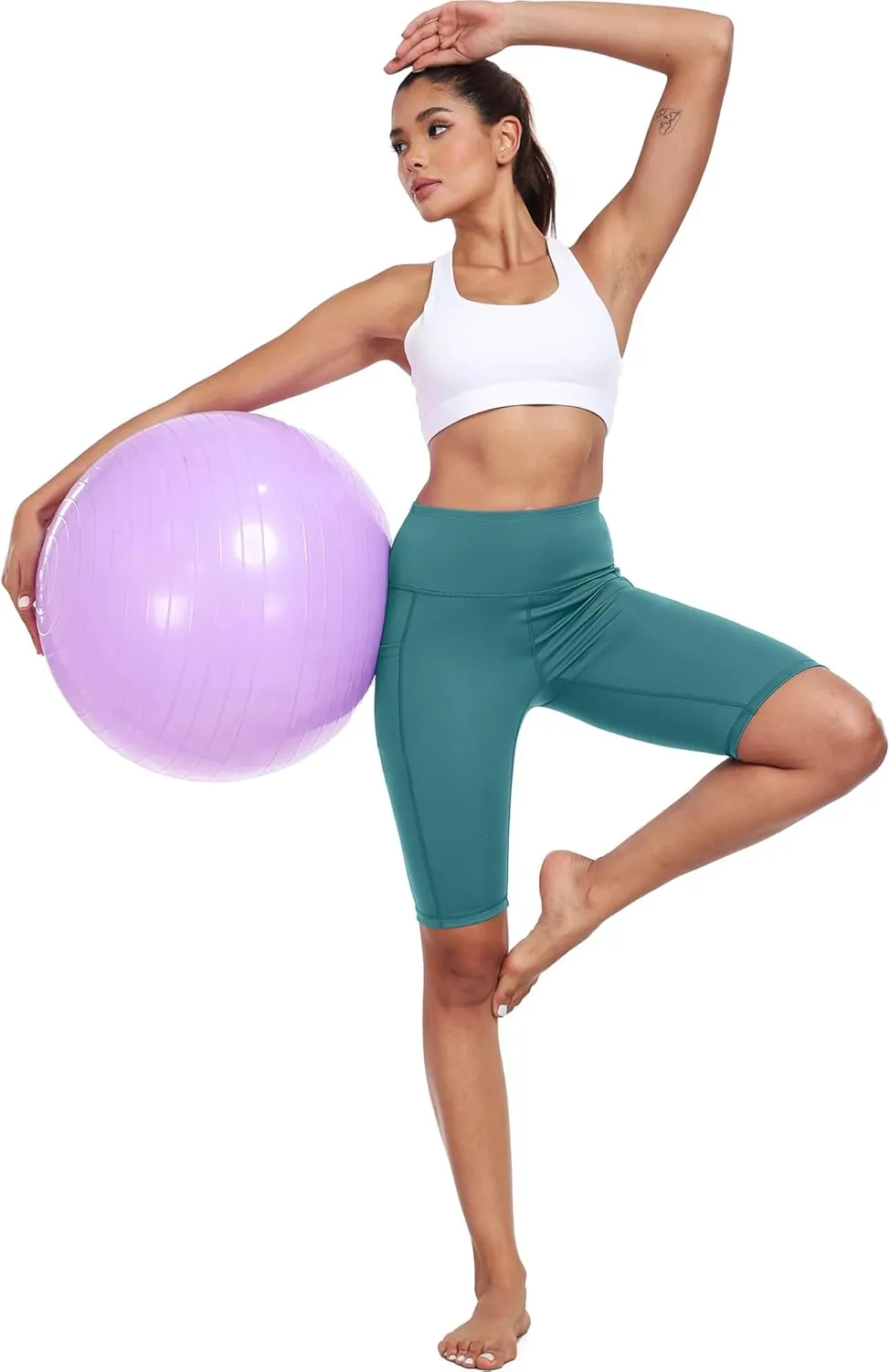 CADMUS 3 Pack Women 9" Biker Compression Short Leggings for Yoga with Big Pockets