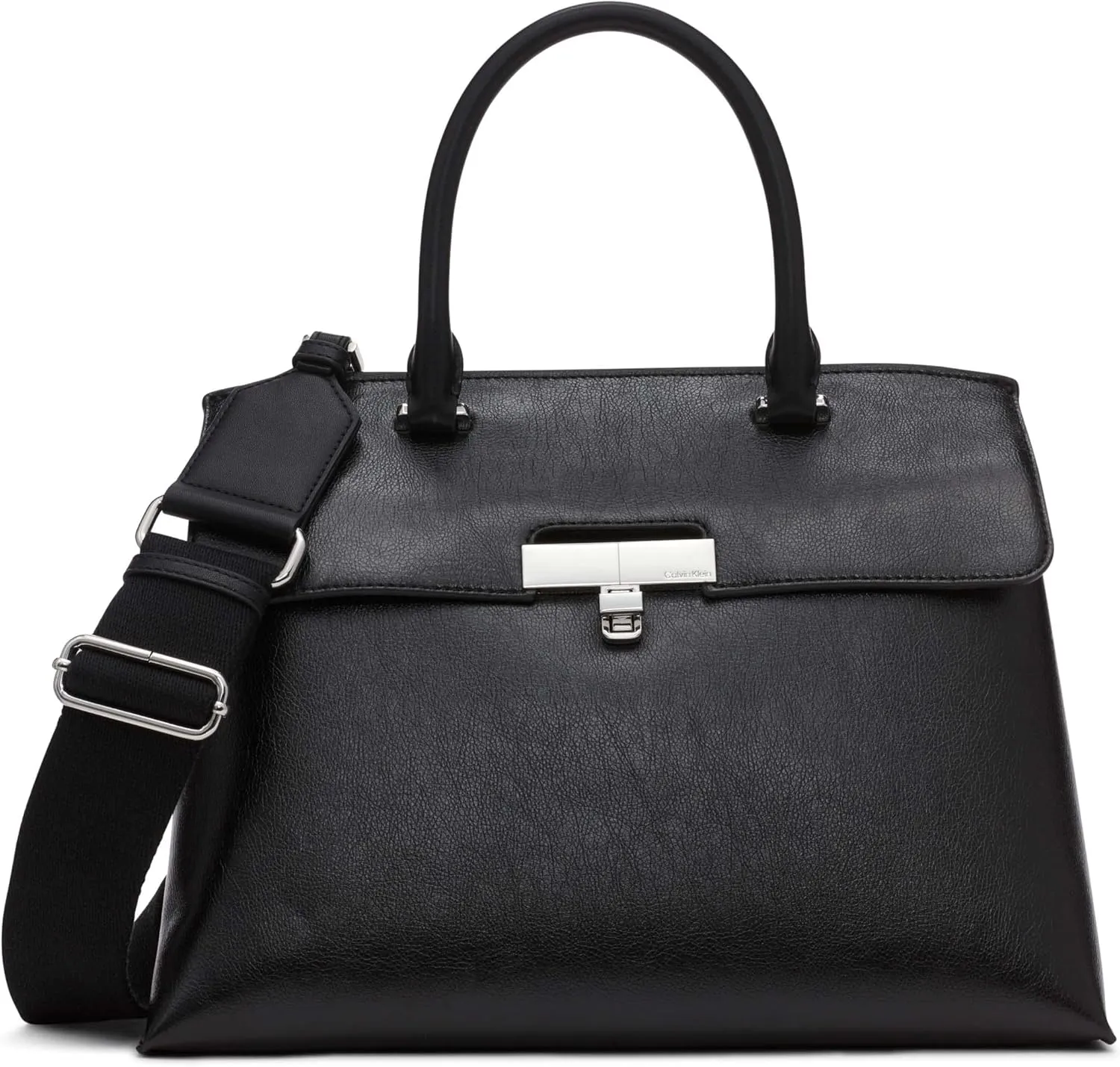Calvin Klein Women's Becky Turn Lock Satchel – 2 in 1, Vegan Leather, 3 Pockets