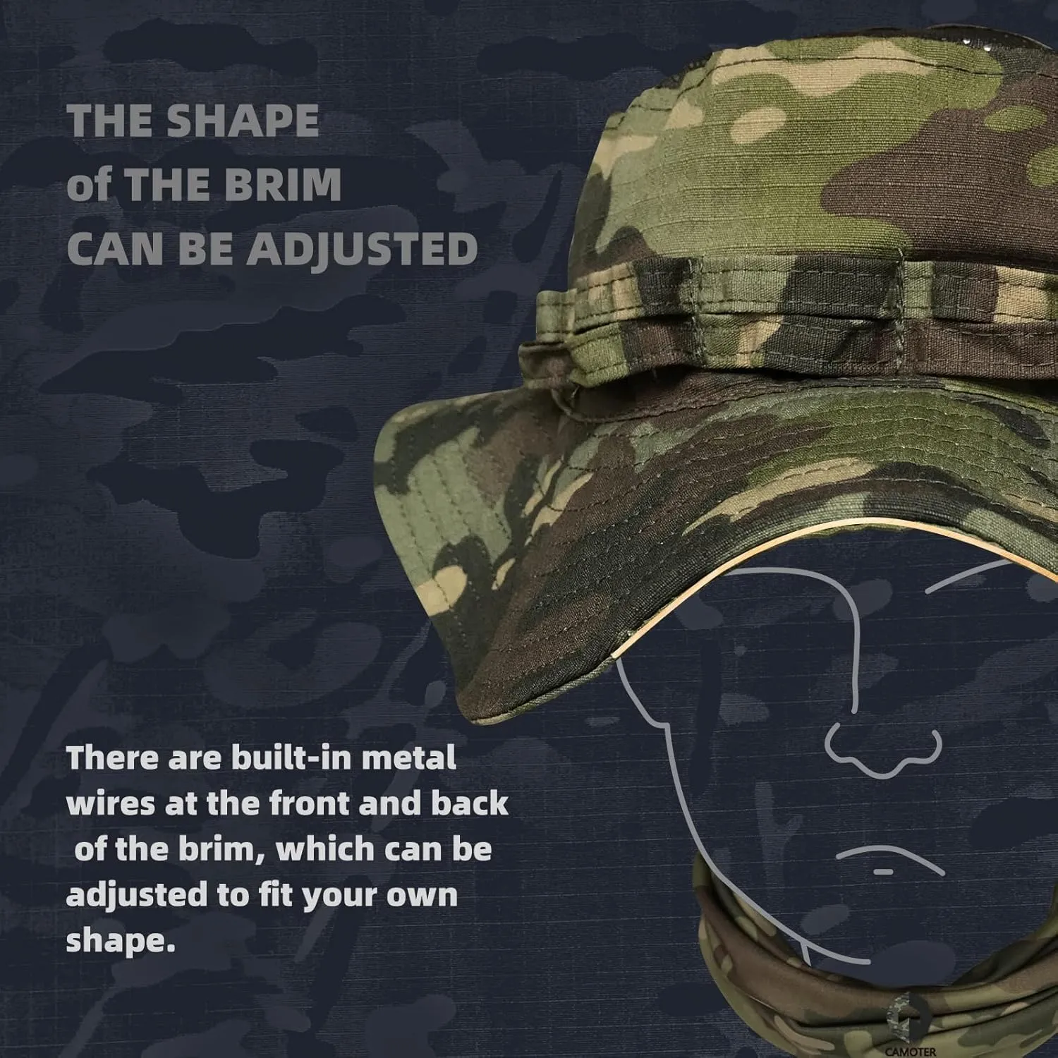 Camo Boonie Sun Hat with Face Mask UV Protection Fishing Hat Bucket Hat for Hunting Hiking Military Tactical Safari