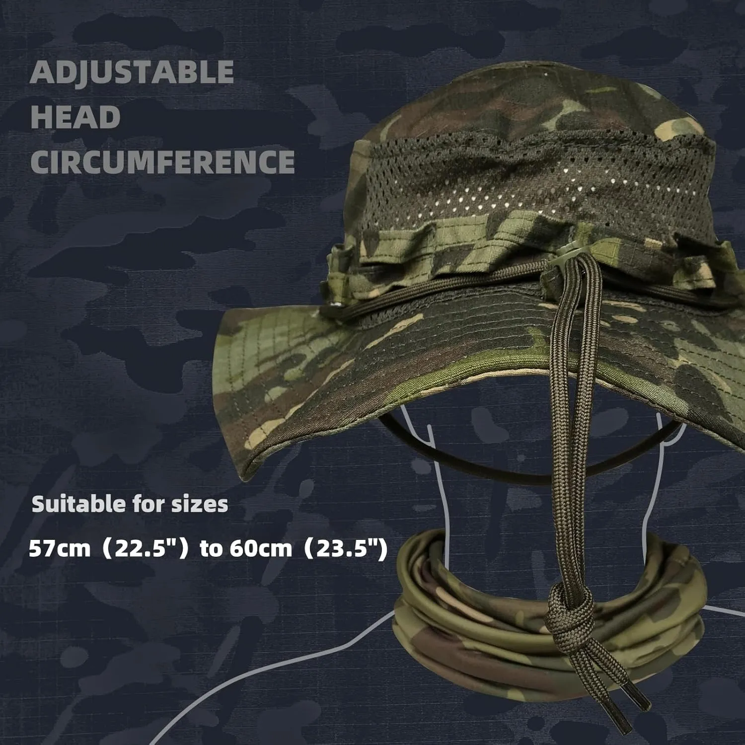 Camo Boonie Sun Hat with Face Mask UV Protection Fishing Hat Bucket Hat for Hunting Hiking Military Tactical Safari
