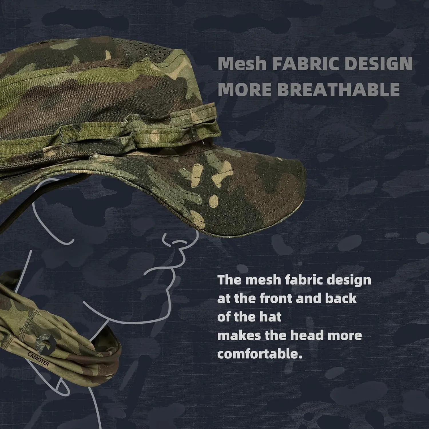 Camo Boonie Sun Hat with Face Mask UV Protection Fishing Hat Bucket Hat for Hunting Hiking Military Tactical Safari