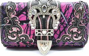 Camouflage Buckle Western Style Country Purse Single Shoulder Bags Clutch Women Blocking Wristlet Wallet