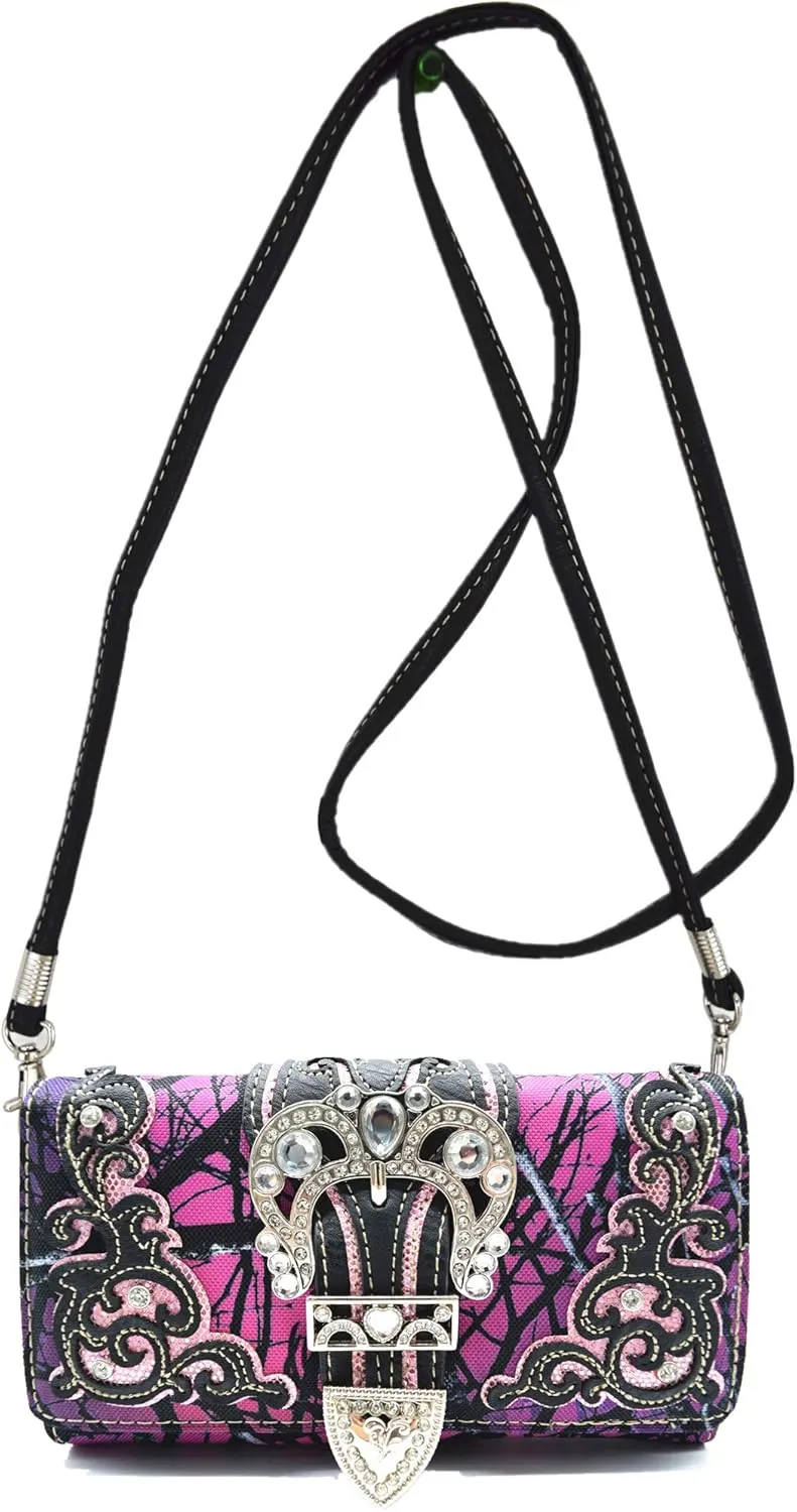 Camouflage Buckle Western Style Country Purse Single Shoulder Bags Clutch Women Blocking Wristlet Wallet