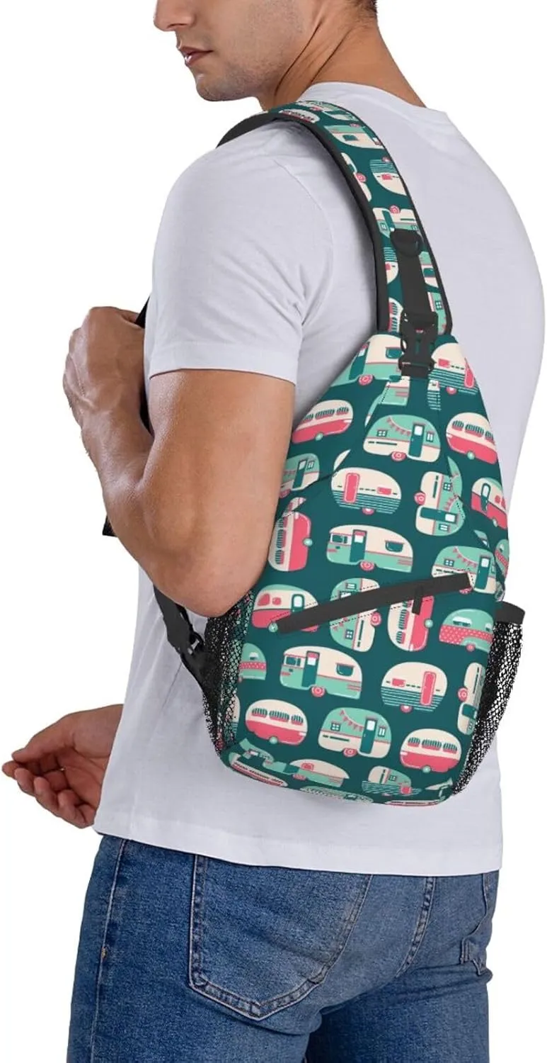 Camping Trailers Camper Sling Bag for Men Women Crossbody Backpack Hiking Travel Daypack Chest Shoulder Bag with Adjustable Strap