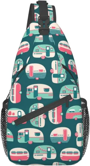 Camping Trailers Camper Sling Bag for Men Women Crossbody Backpack Hiking Travel Daypack Chest Shoulder Bag with Adjustable Strap